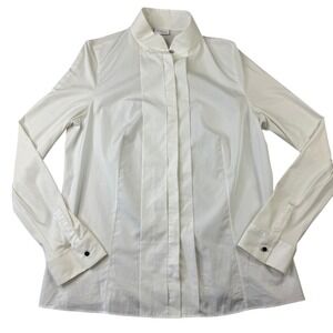 Akris Punto‎ Womens Button Front Shirt Blouse Size 14 Ivory Cream Long Sleeve